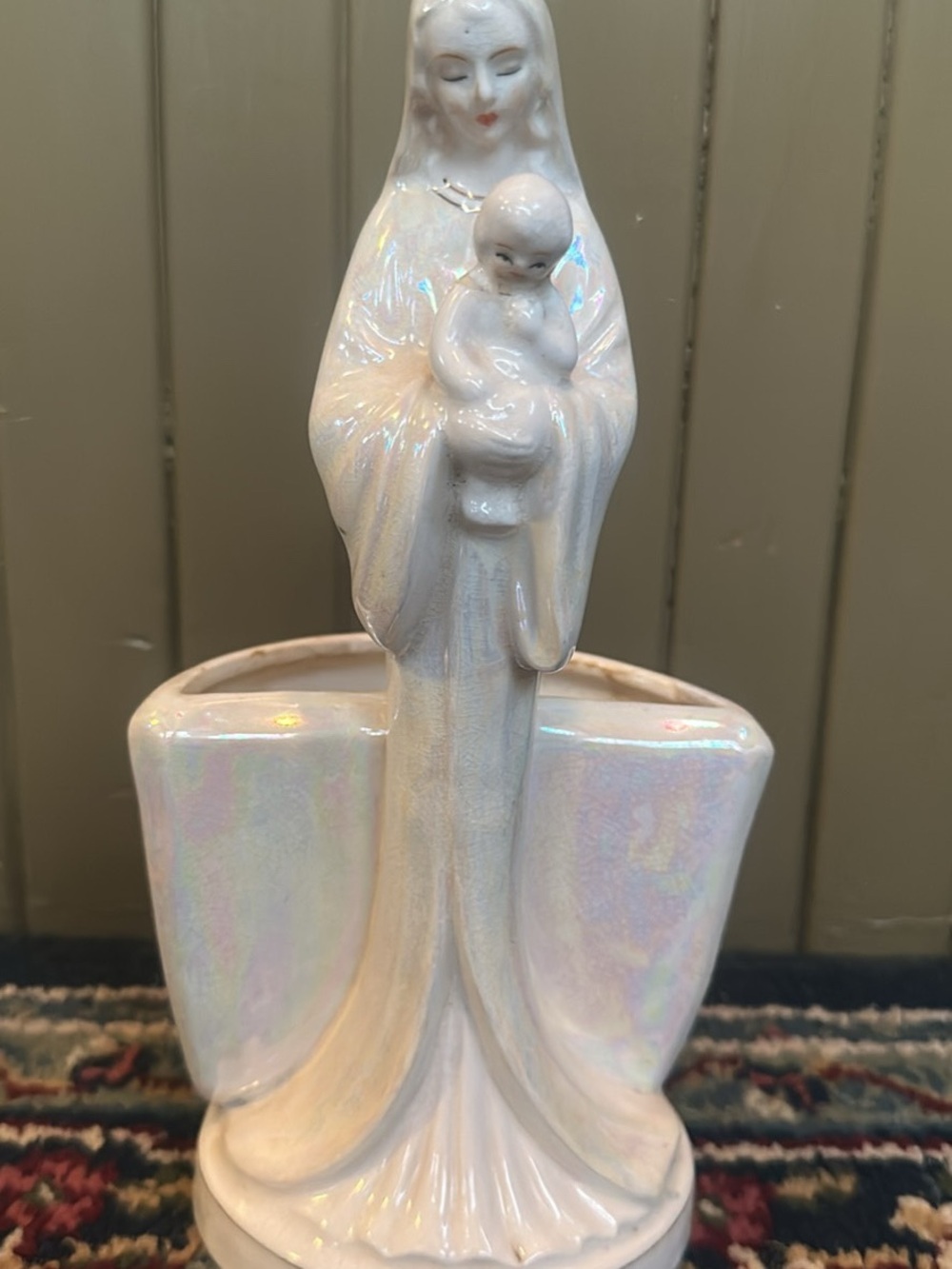Napco Iridescent Madonna and Child Ceramic Figurine Vase Planter Vintage